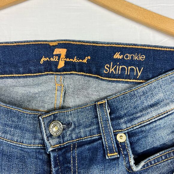 7 For All Mankind Blue Distressed Straight Leg Jeans - Picture 4 of 10